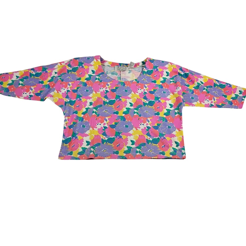 Jessica Stevens Floral Top Women M Multi Vintage 90s Dolman Tee